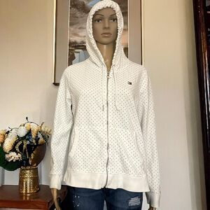 Tommy Hilfiger Larger Women's White Black Mini Dot Hoodie Zip Logo